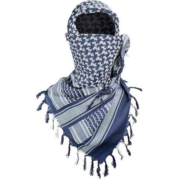 ⚡Men Blue 100% Cotton Military Shemagh Tactical Desert Keffiyeh Scarf Wrap - Picture 1 of 9